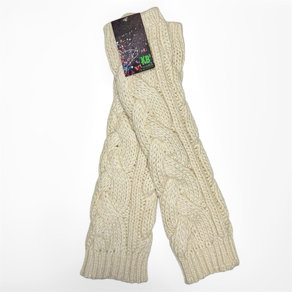 KBb Thick Cable Knit Soft Cream White Arm Warmers (NWT)